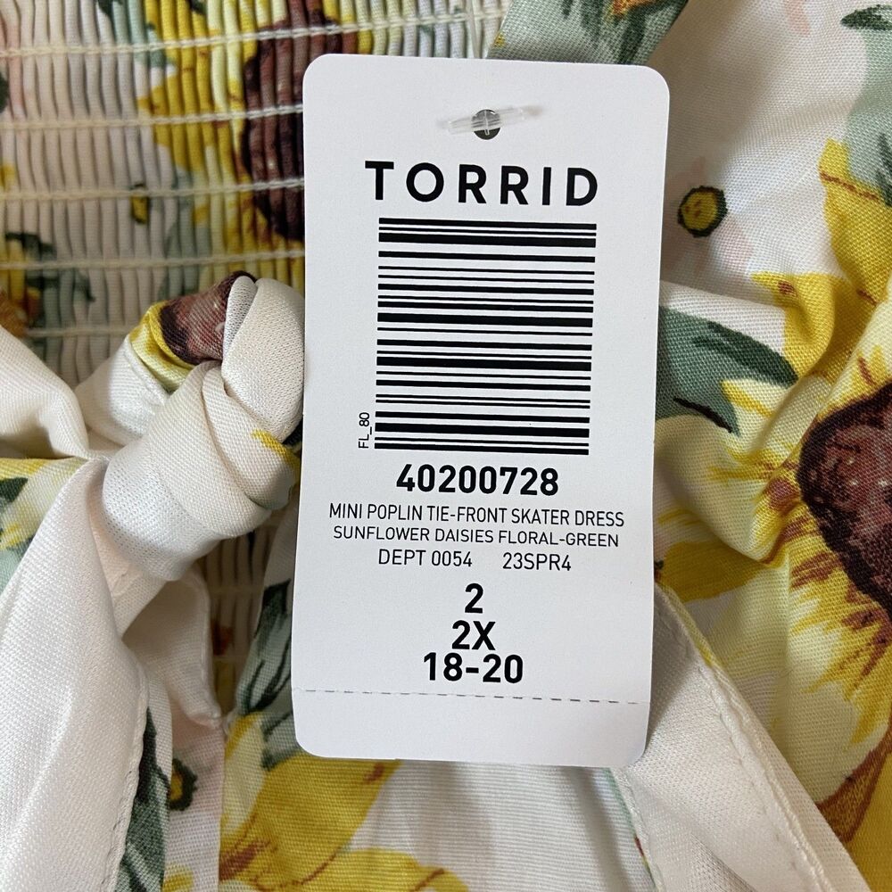 Torrid Sunflower Dress Mini Tie Front Skater Sz 2X‎ Pockets Smocked Summer - Picture 6 of 9